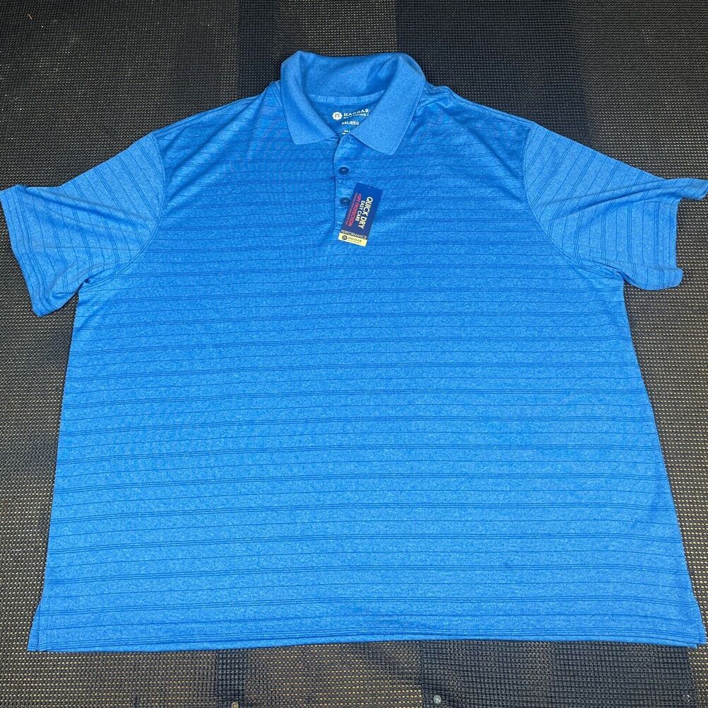 HAGGAR Men's XXL Polo Shirt Blue Striped Performance Quick Dry